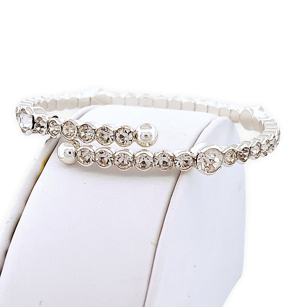 Cezanne - Silver Tone Crystal Coil Bangle Bracelet